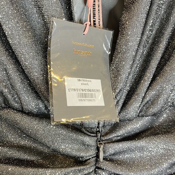 RARE House of CB 'Irena' Silver Sparkle Draped Dress NWT - Picture 13 of 16